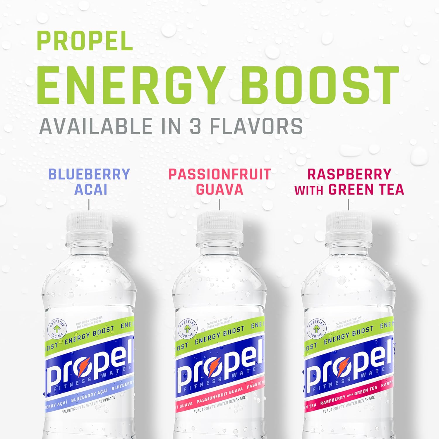 12-pack of 16.9 fl oz bottles in three flavors: blueberry acai, passion fruit guava, raspberry green tea