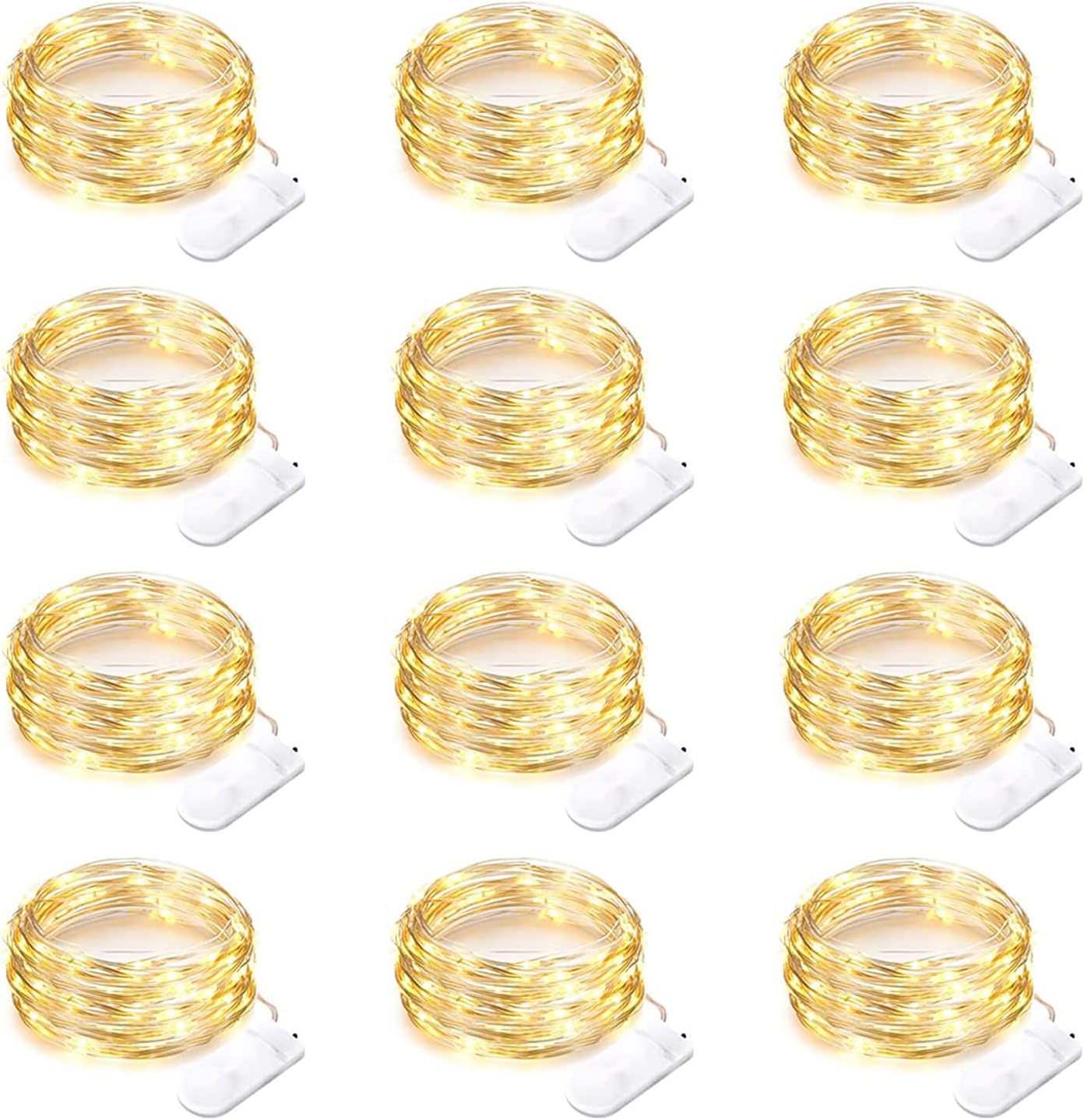 12-pack of 7-foot flexible silver wire strings with 20 mini leds each