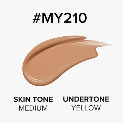 12 sheer shade range covering light to deep skin tones (e.g., #my210 medium, #my220, #mn230)