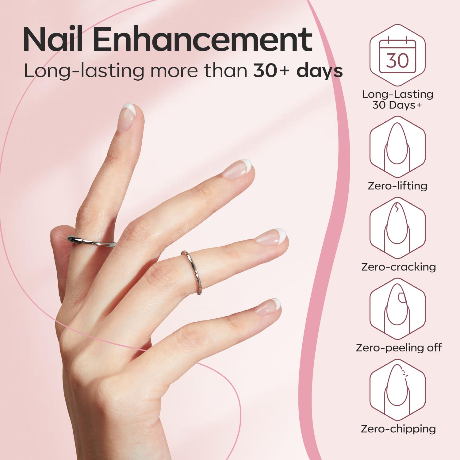 12 variant color kits including clear, cover nude, rose blush, snowy blush, classic french, cat eye, and top coat & rubber base bundles