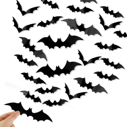 120 bat stickers across 4 sizes (16x4cm, 12x3cm, 8x4cm, 9x2cm) for layered visual depth