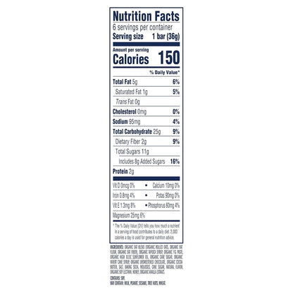 12g whole grains per bar from organic rolled oats, oat flour, and oat fiber