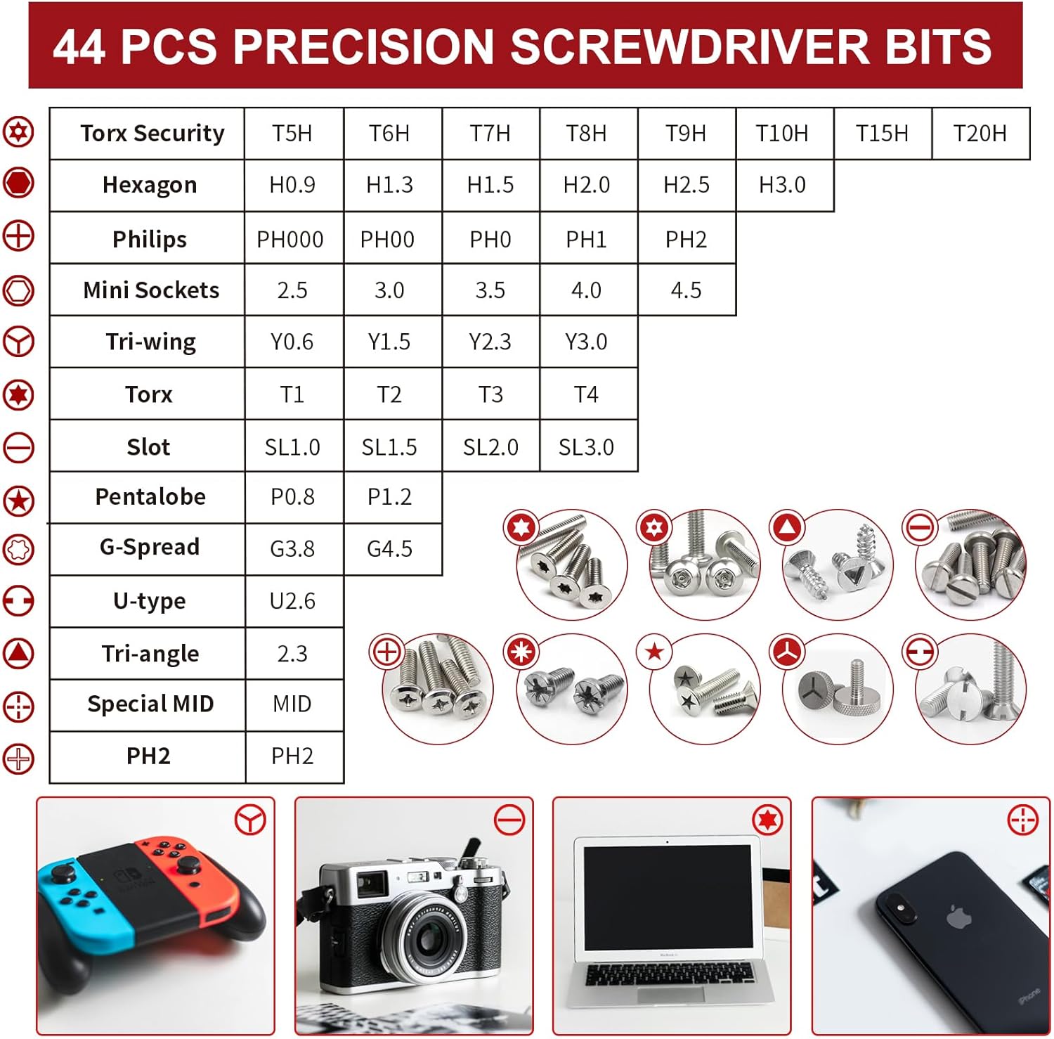 14 accessories including extension and adapters for hard-to-reach screws
