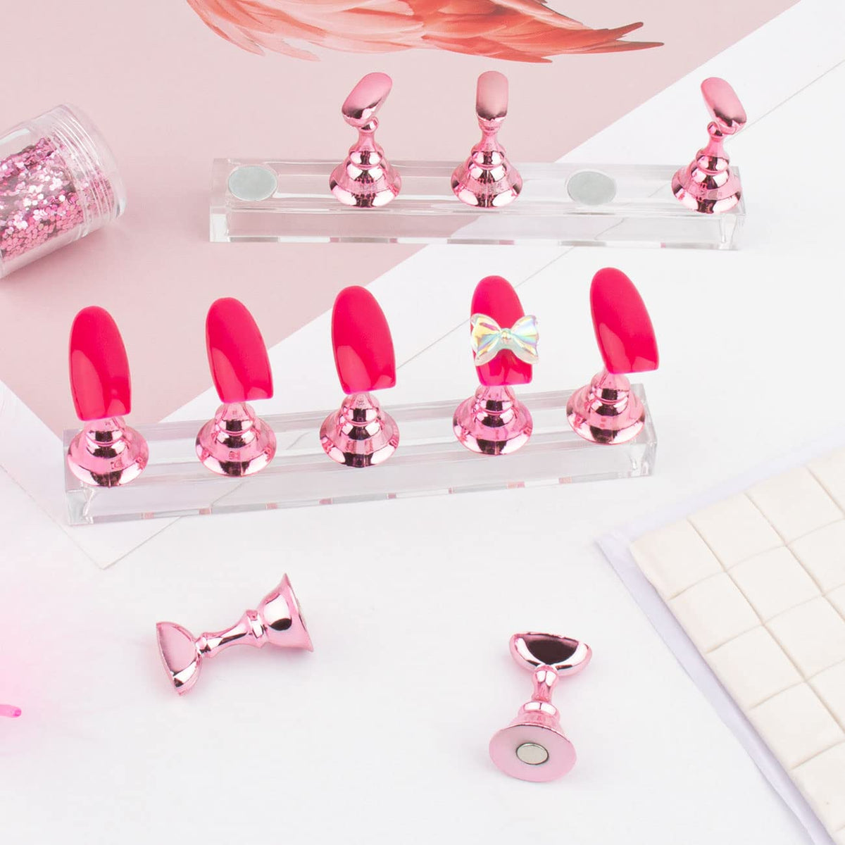 14 color and style variants including pink, black, rose gold, aurora, clear, and wood finishes