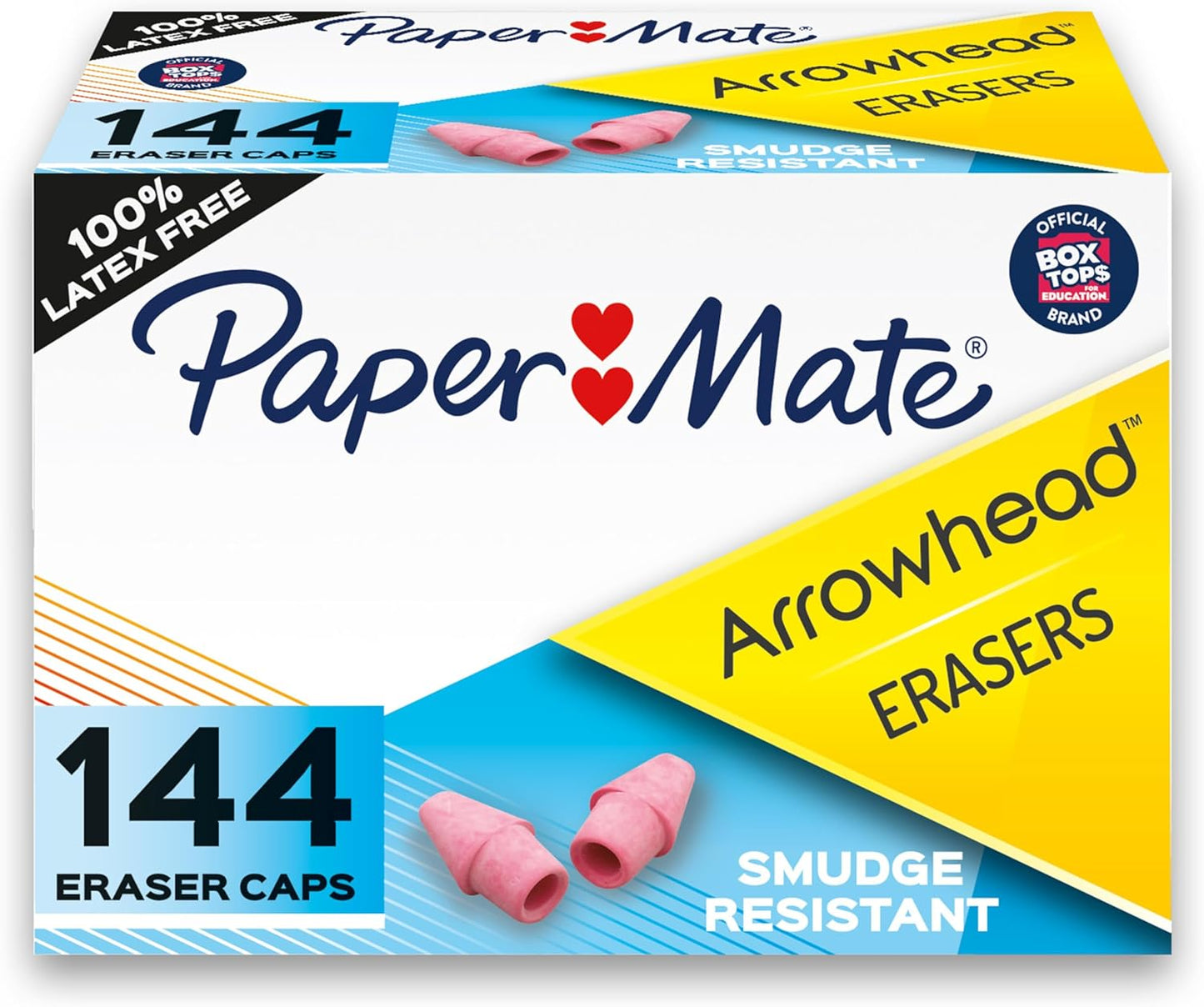 144 arrowhead-shaped cap erasers per pack