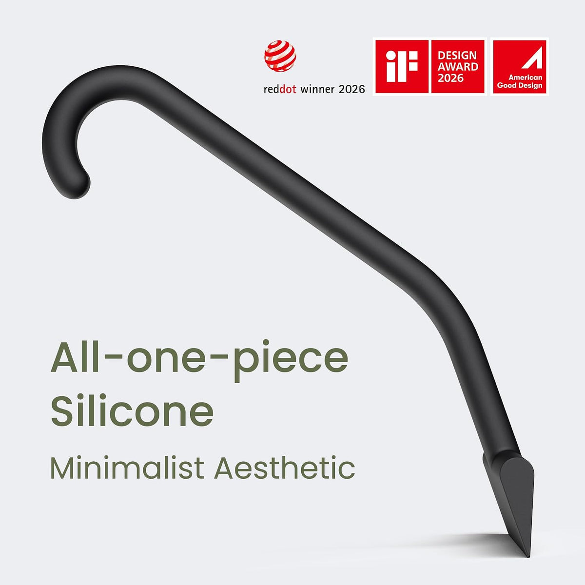 145° angled ergonomic handle with soft-touch silicone coating for non-slip wet grip