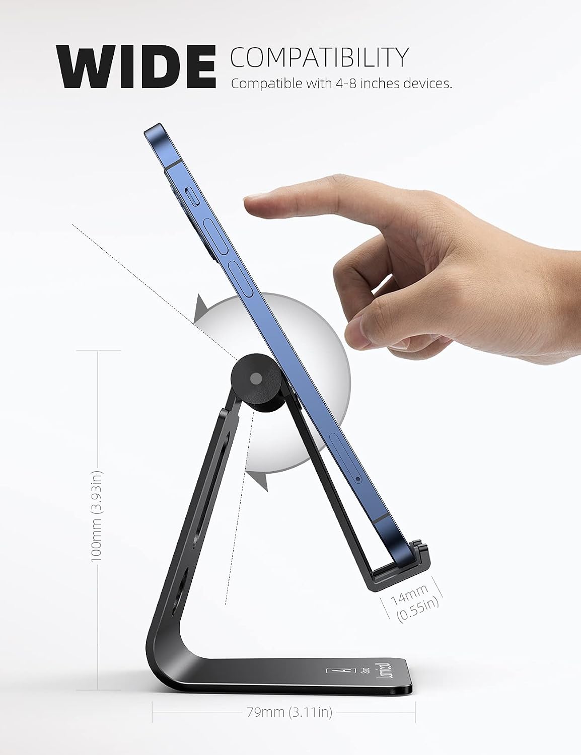 14mm hook width supporting phones with cases up to 0.55 inches thick