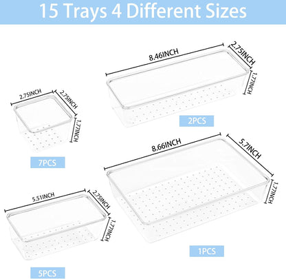 15-piece set with 4 size variations (8.7x5.8, 8.5x2.8, 5.7x2.8, 2.8x2.8 inches)