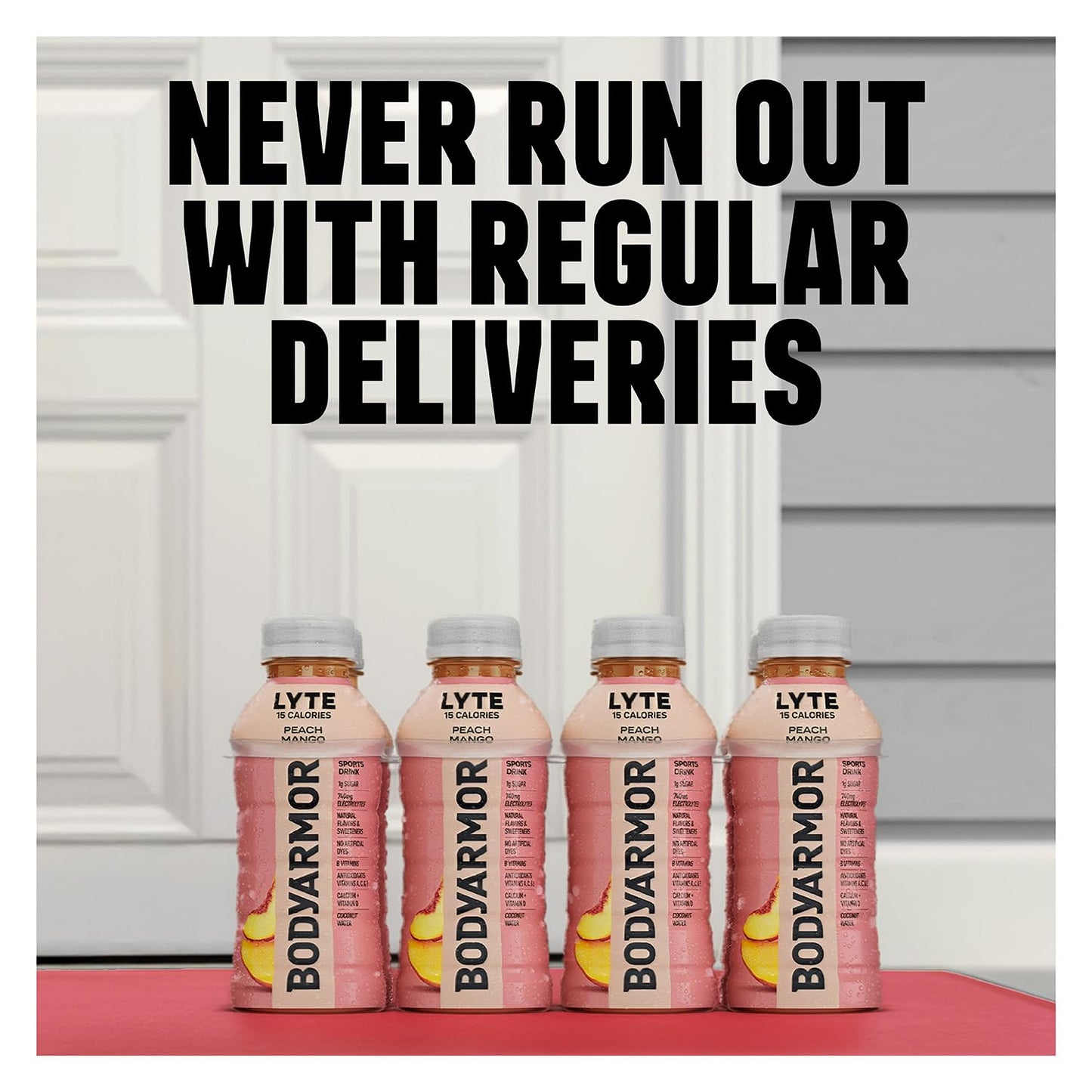 16 fl oz single-serve bottles available in pack-of-12 or pack-of-24 bulk formats