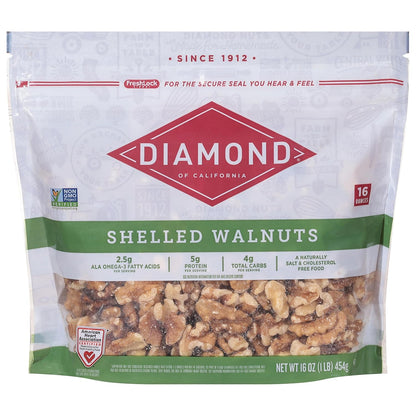 16 oz (1 pound) resealable bag of shelled walnut halves and pieces