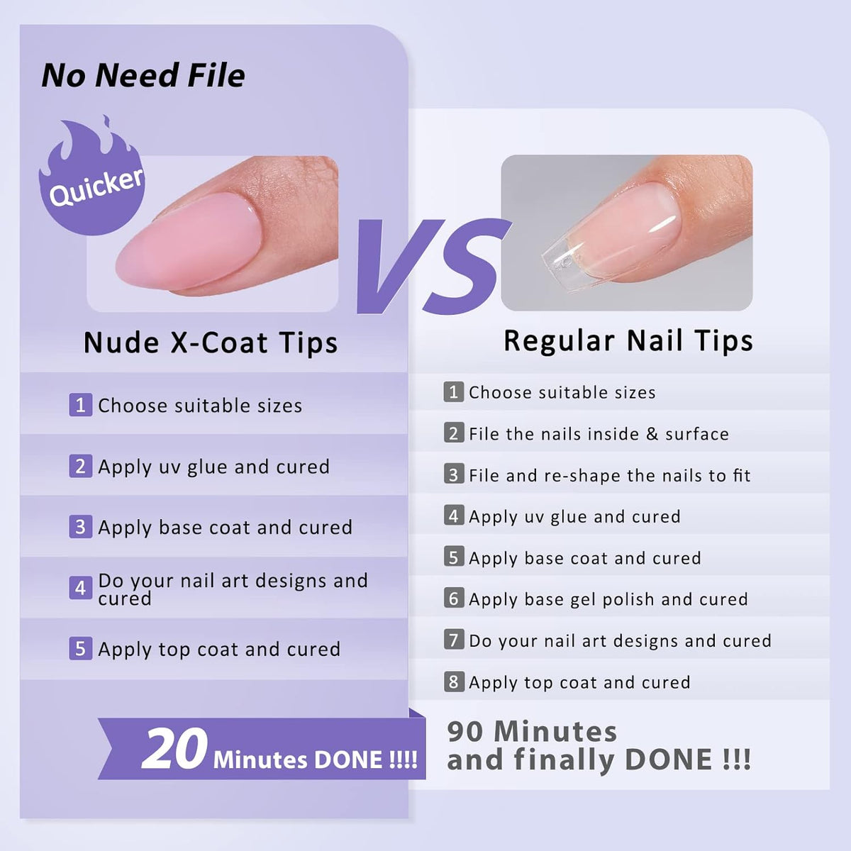 16 pre-sized nail options (sizes 0–15) with no filing required