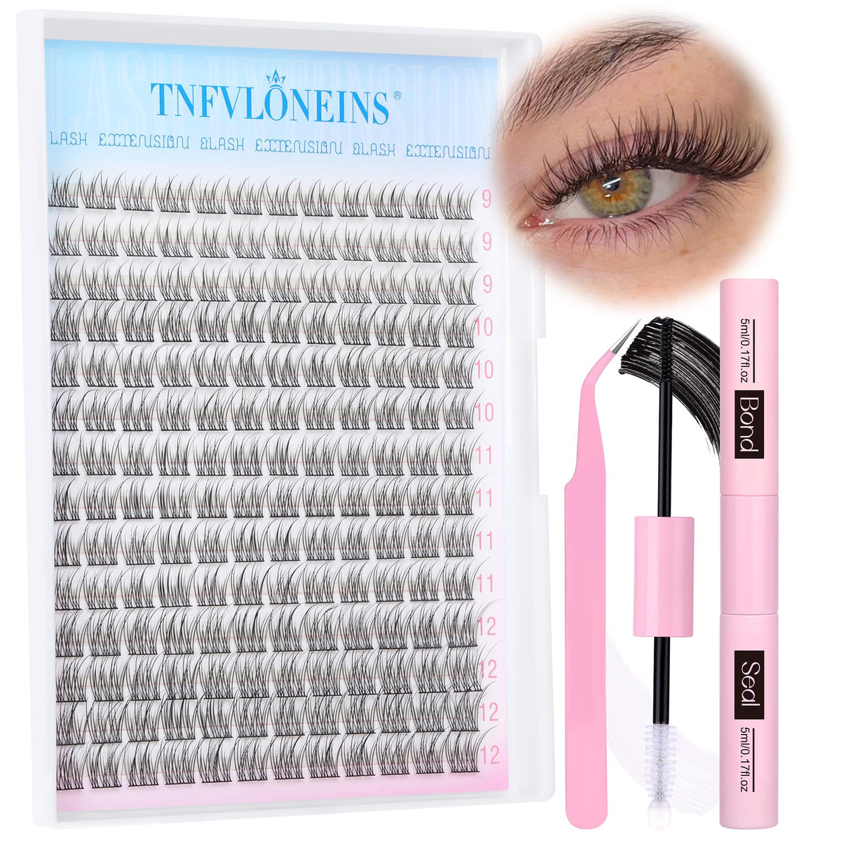 168 individual cluster lashes in mixed 9-12mm lengths for layered, wispy look