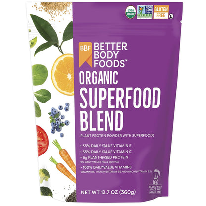 18-ingredient blend including quinoa, flaxseed, hemp protein, green tea, and 12+ fruits/vegetables