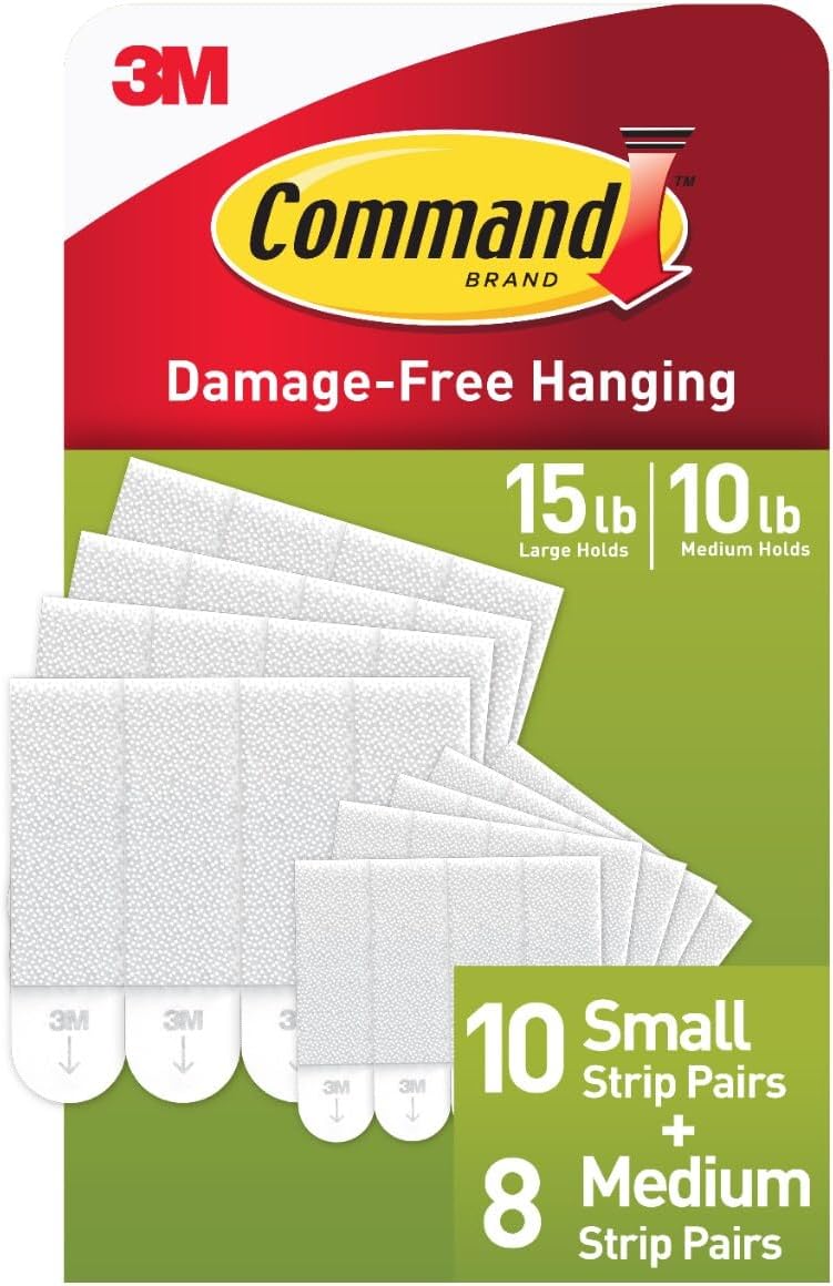 18 pairs total: 8 pairs of medium strips rated for 10 lb holds and 10 pairs of small strips rated for 5 lb holds