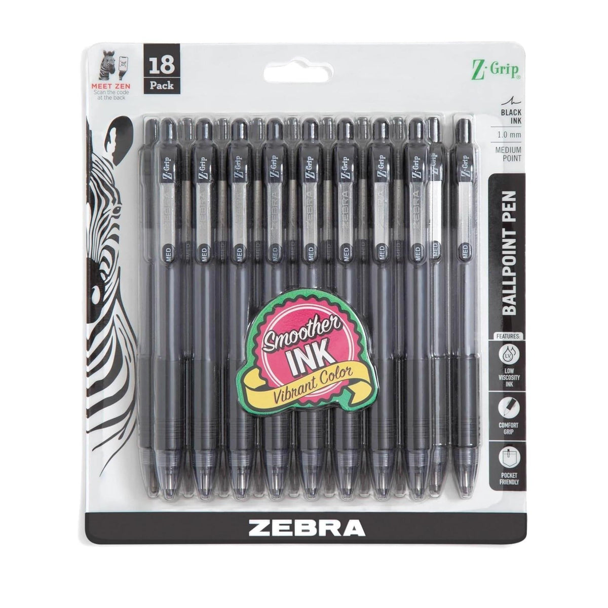 18-piece set containing 9 z-grip retractable ballpoint pens and 9 mechanical pencils