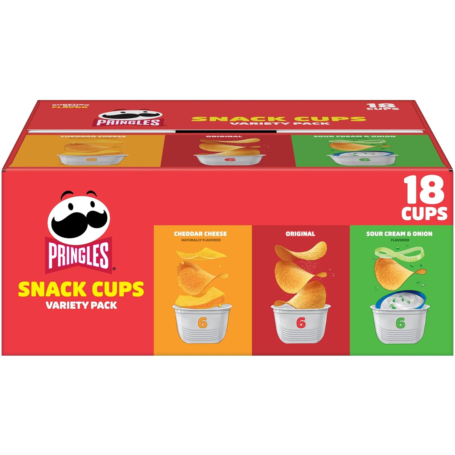 18 pre-portioned stackable snack cups in a single 12.9 oz box