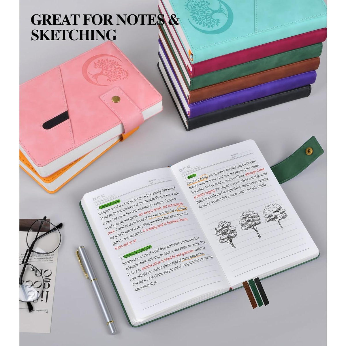 180° lay-flat binding for unobstructed two-page work