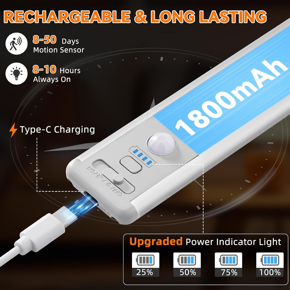 1800mah built-in rechargeable battery (8-10h always-on, 8-50 days in motion mode)