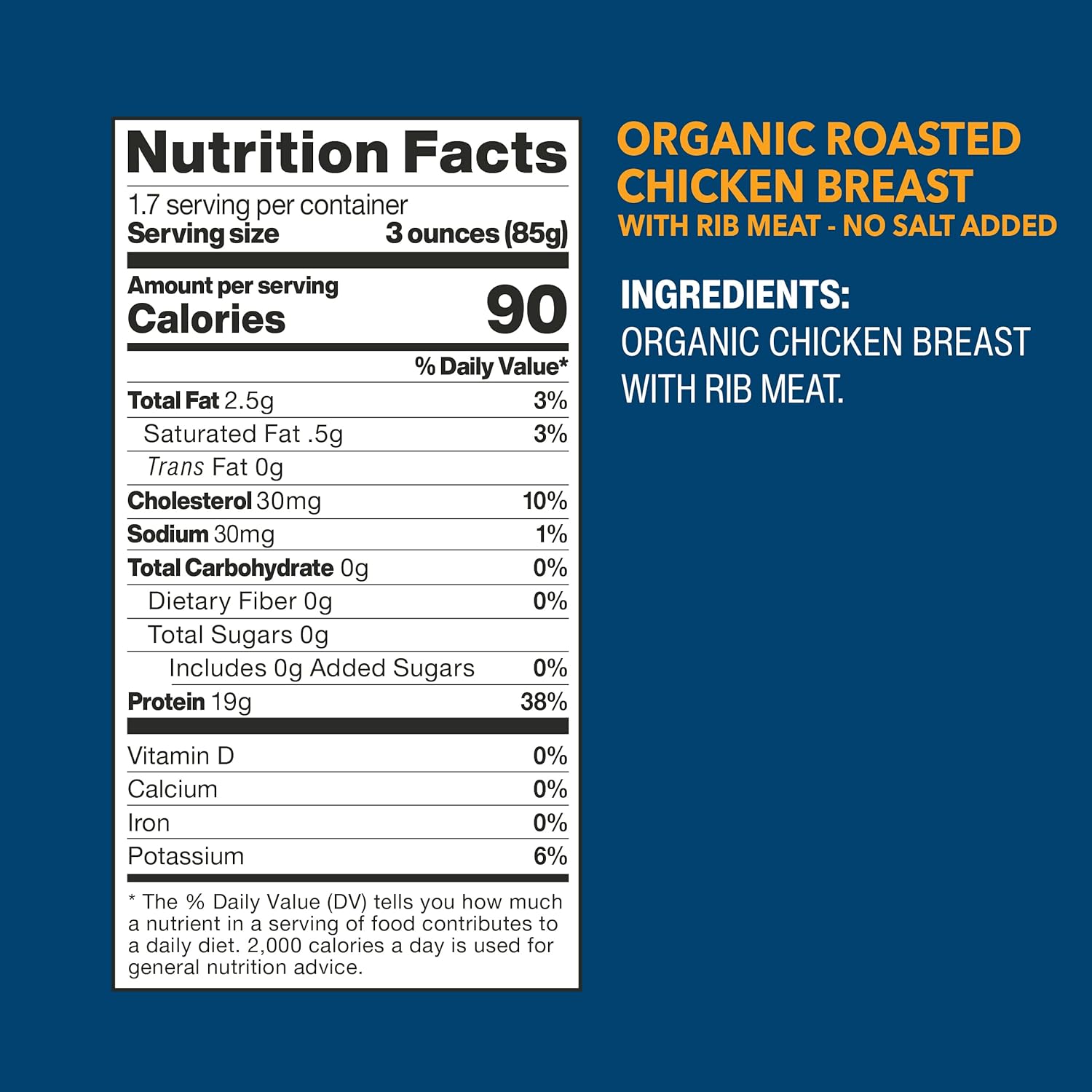 19g protein per 3oz serving, no fillers, starches, or added liquids
