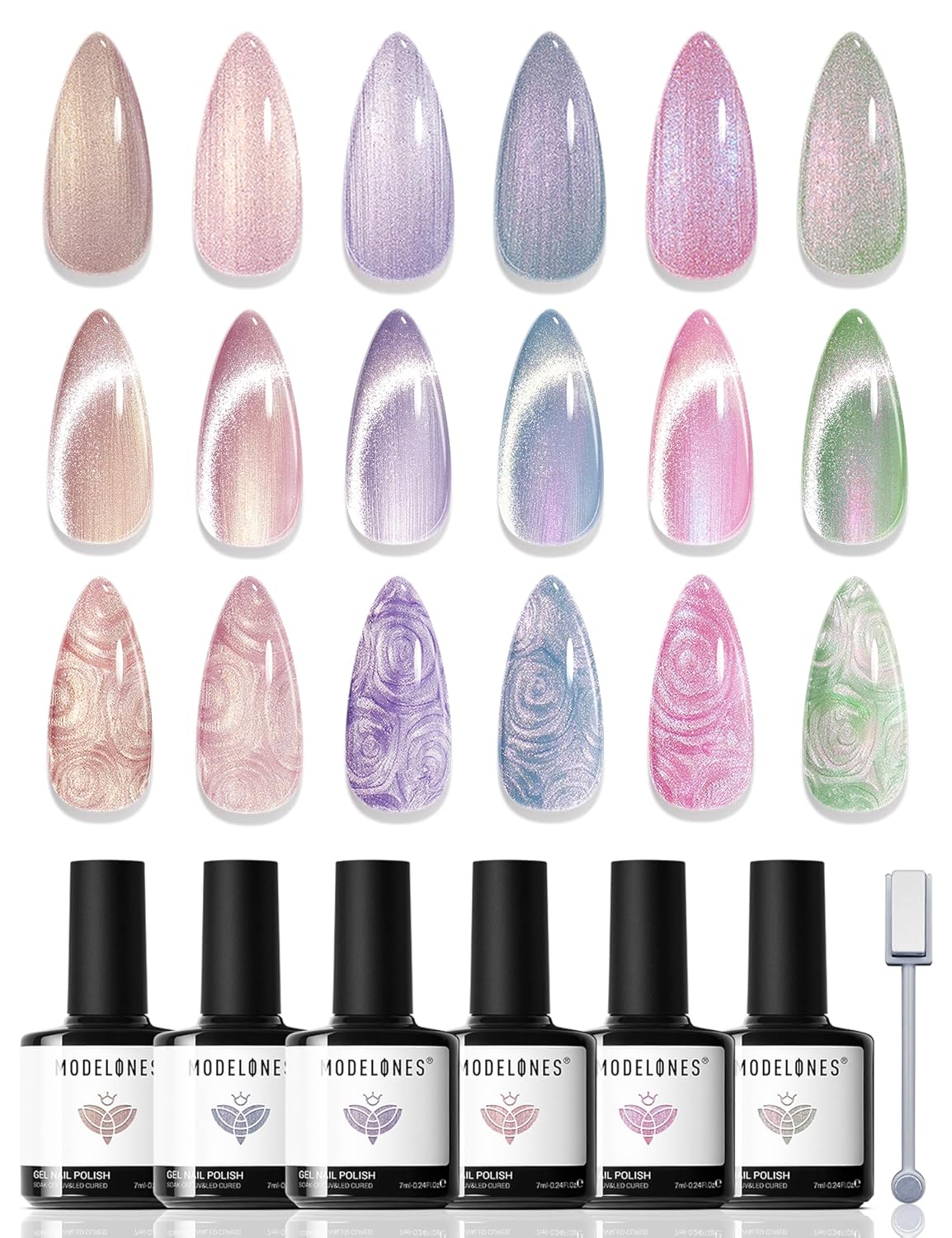 2-in-1 dual-effect formula delivering both cat eye and swirl shell thread finishes