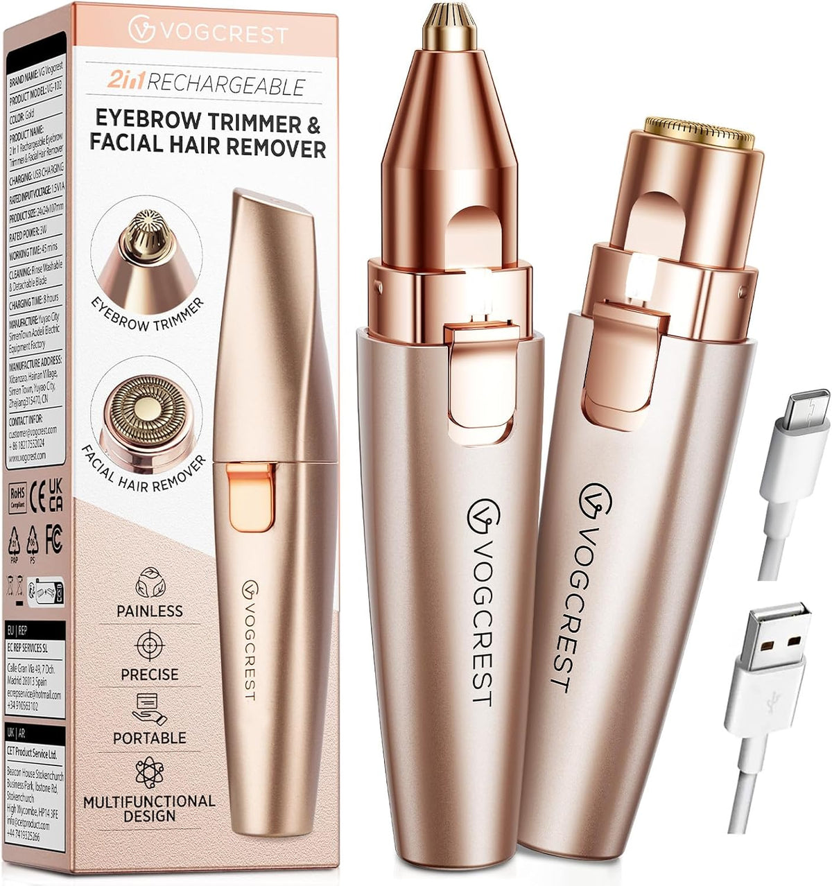 2-in-1 dual head functioning as eyebrow shaver and facial hair remover