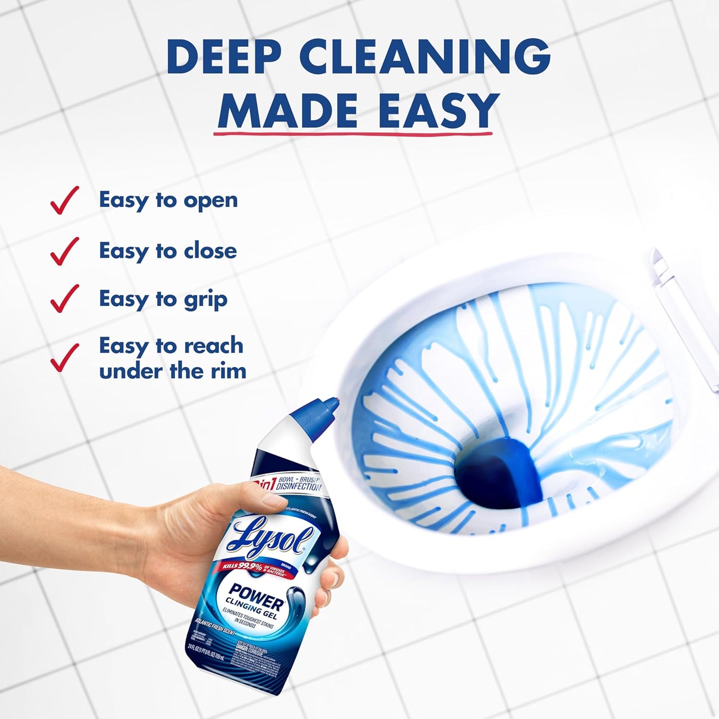 2-in-1 technology that sanitizes both the toilet bowl and the toilet brush