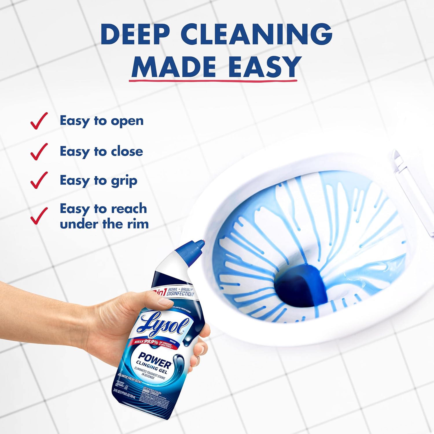 2-in-1 technology that sanitizes both the toilet bowl and the toilet brush