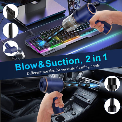 2-in-1 vacuum and air duster motor with 120w output and 60 db noise level