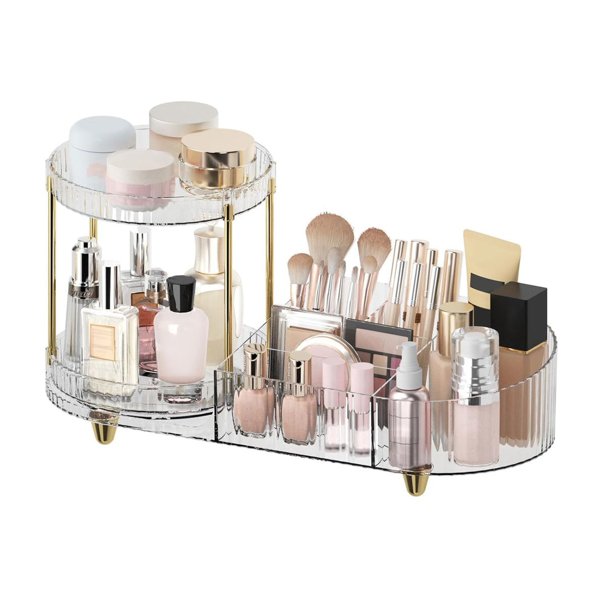2-layer 360-degree rotating tray system with smooth noiseless swivel