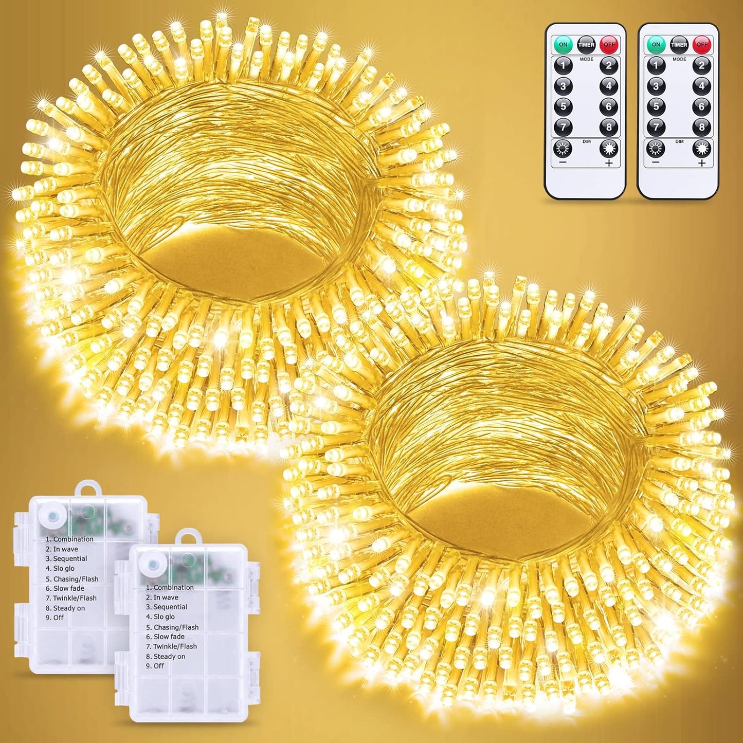 2-pack of 33 ft strings with 100 ultra-bright leds each (66 ft total, 200 leds)