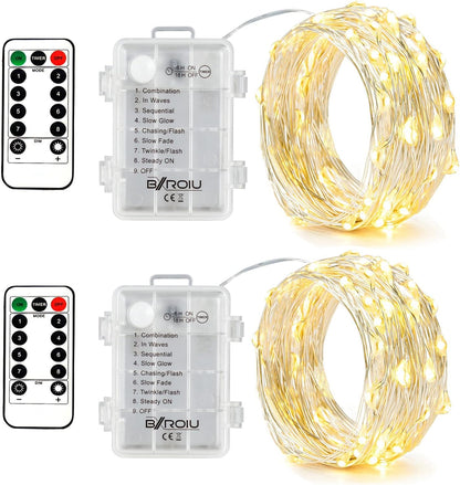 2-pack of 5-meter (16.4ft) silver wire strings with 50 micro leds each (100 leds total)