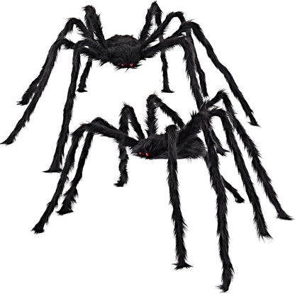 2-pack set of large hairy spiders with glowing red eyes