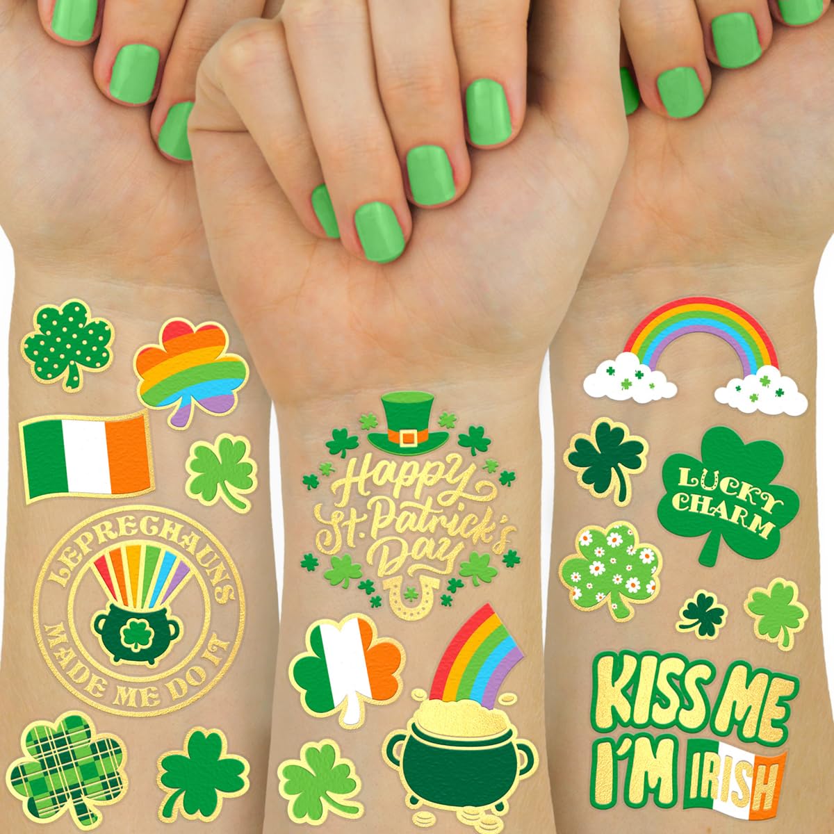 2 sheets totaling 50 colored and metallic temporary tattoos