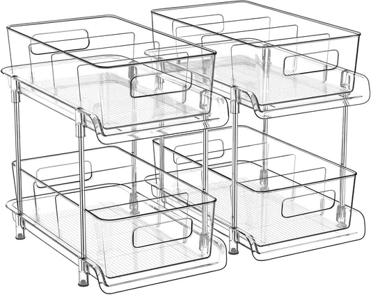 2-tier pull-out drawer system with built-in handles for easy access
