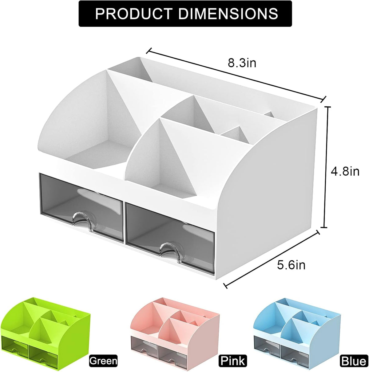 2 transparent drawers for concealed storage with quick visual access