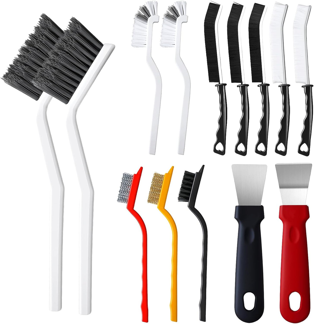 2 v-shaped grout cleaner brushes designed to fit directly into tile grooves