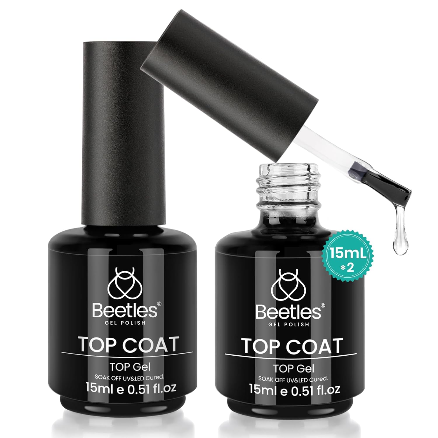 2 x 15ml no-wipe gel top coat bottles in a single pack