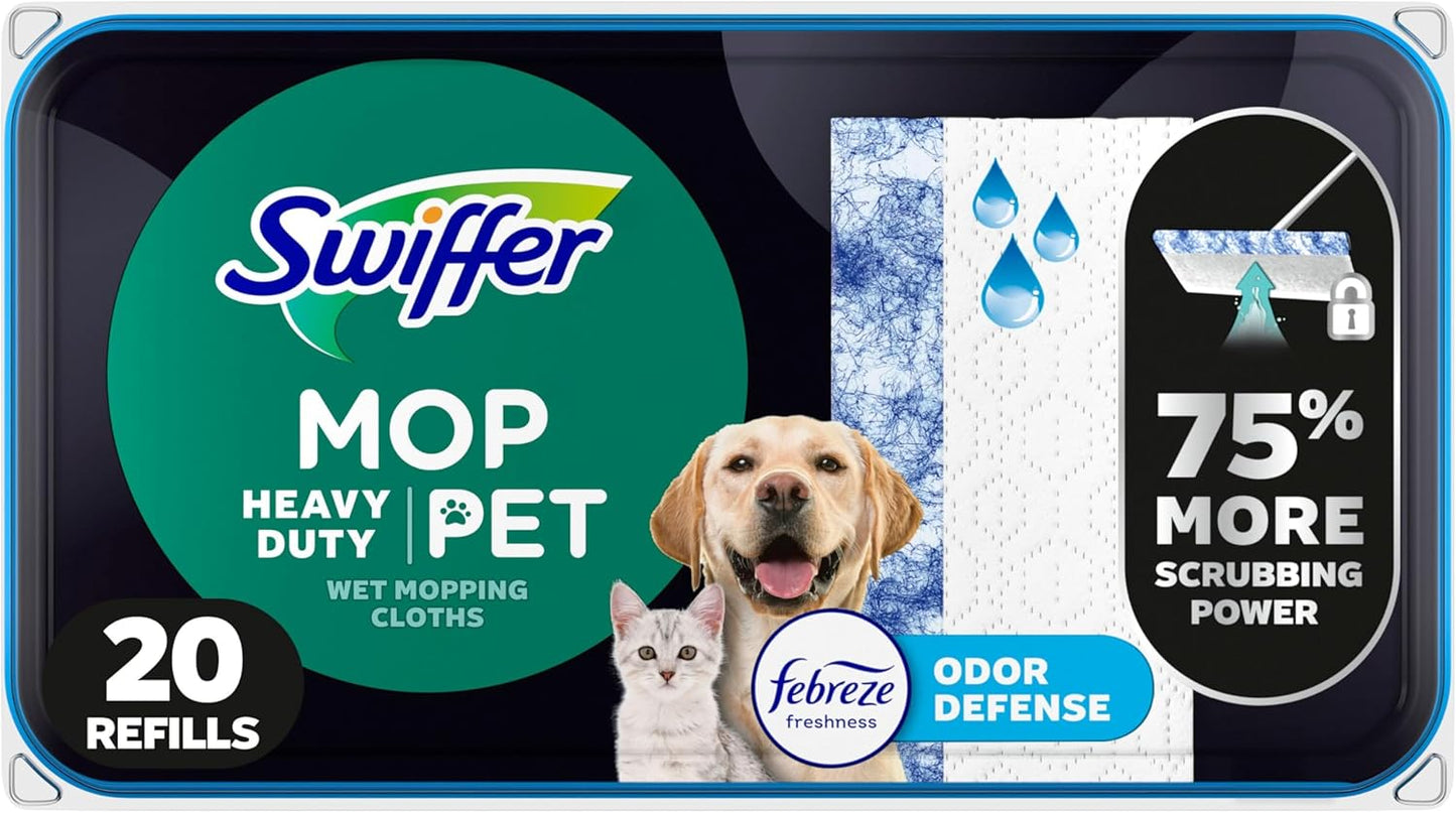 20-count pack of pre-moistened heavy duty wet mopping cloth refills