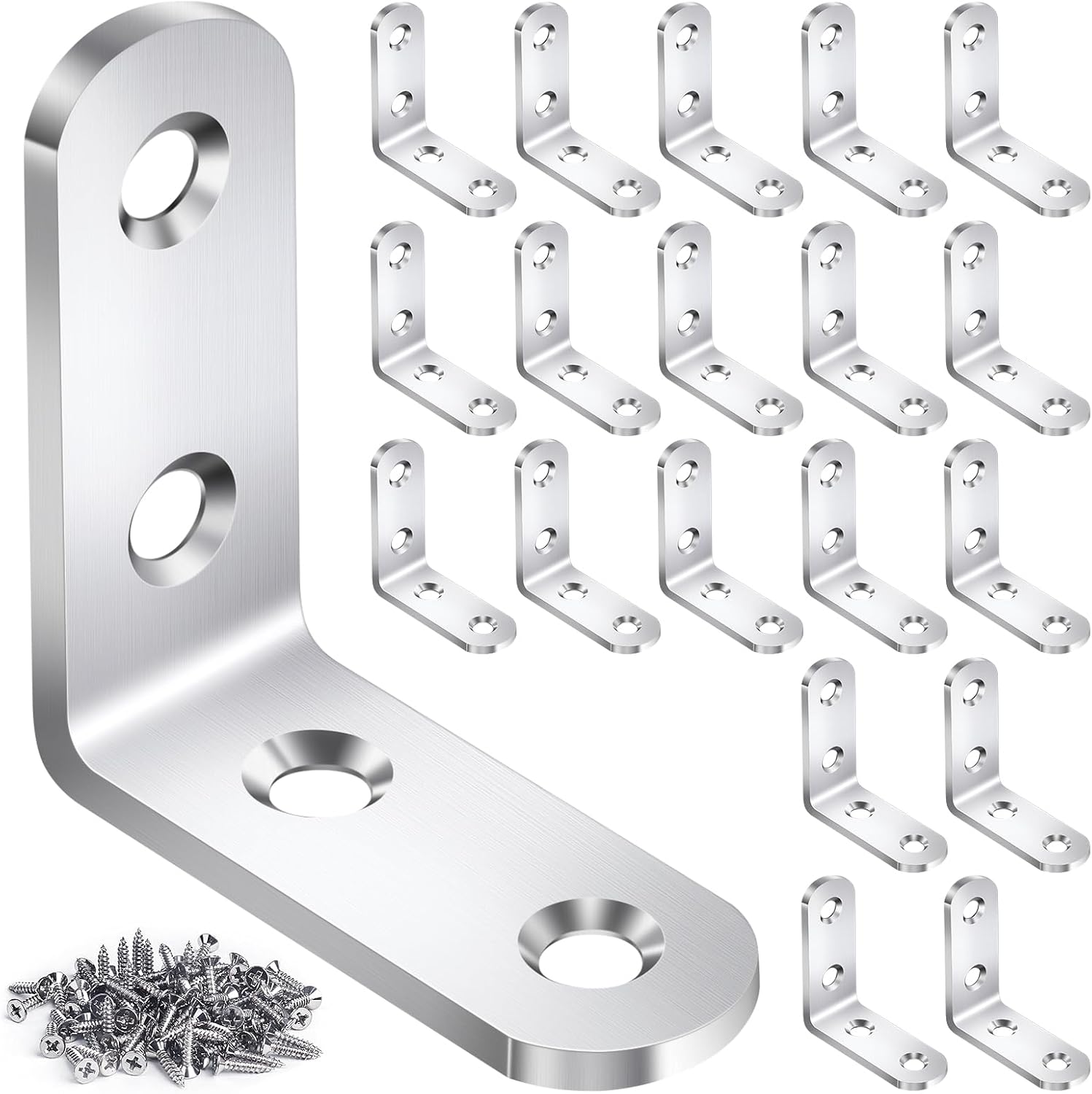 20-piece l bracket set with 80 matching self-tapping screws