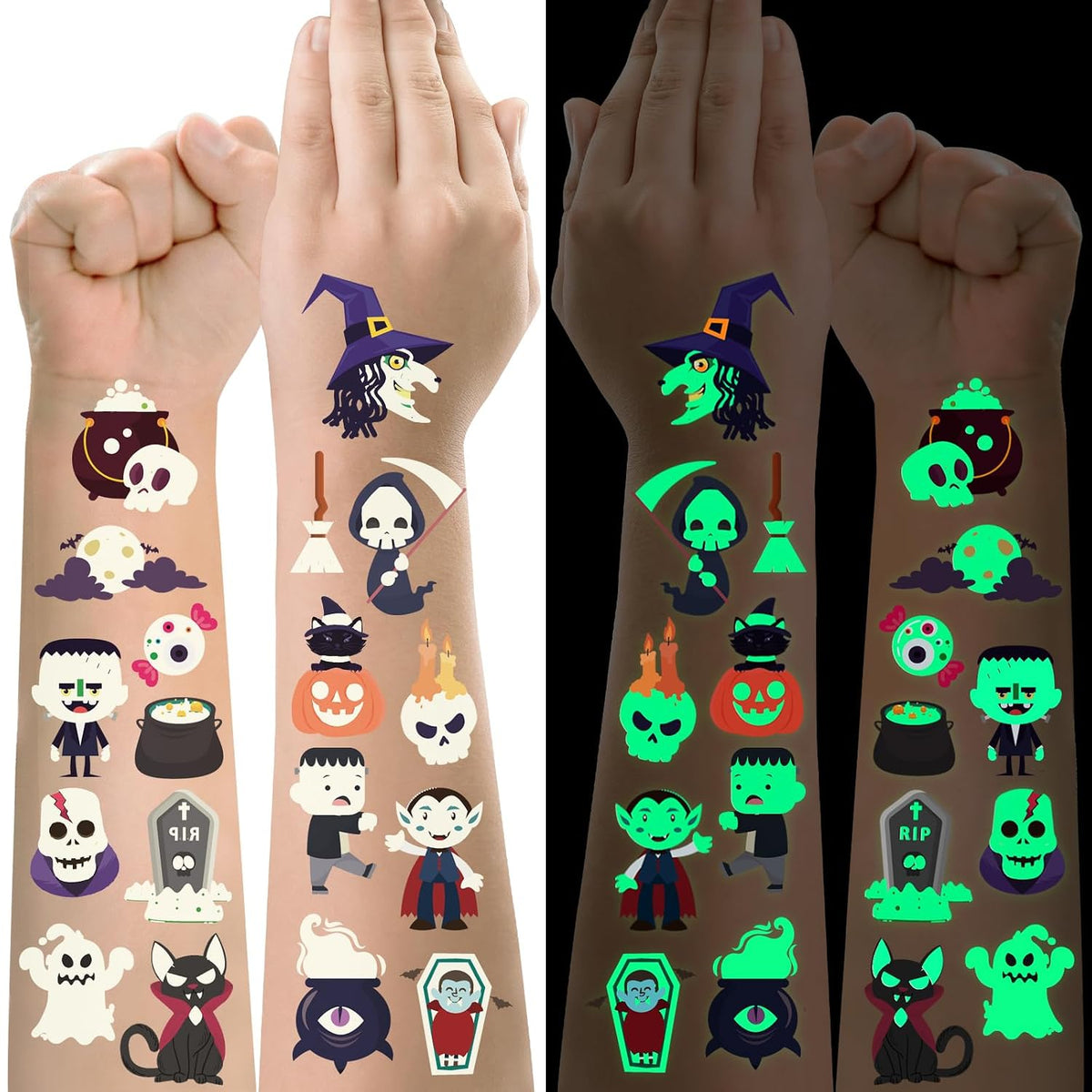 20 sheets containing 250+ unique halloween designs including pumpkins, ghosts, bats, skeletons, witch hats, and tombstones