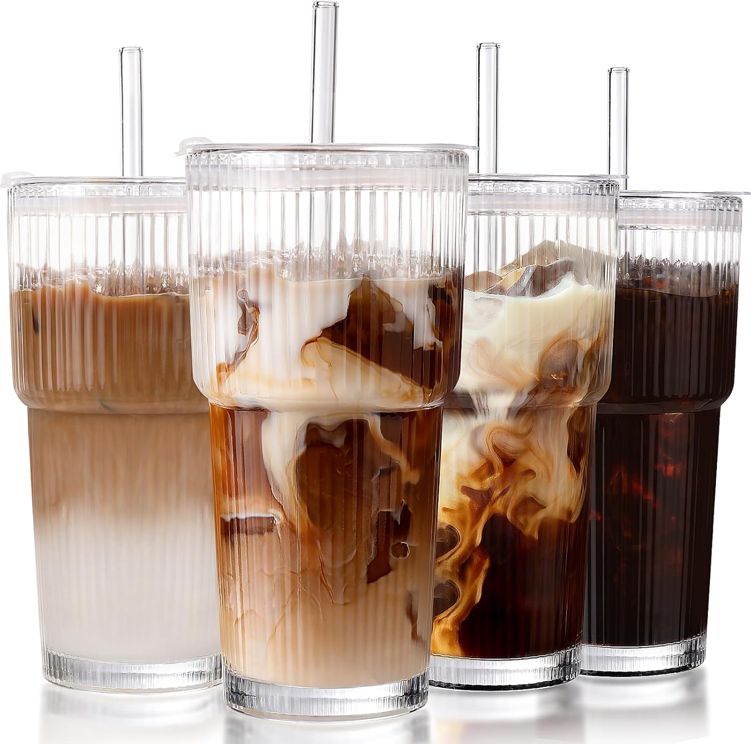 20oz ribbed glass tumbler with anti-slip grip texture
