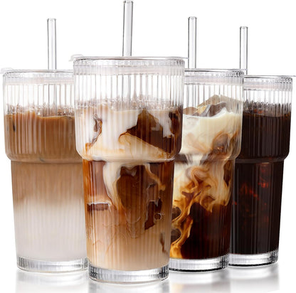 20oz ribbed glass tumbler with anti-slip grip texture