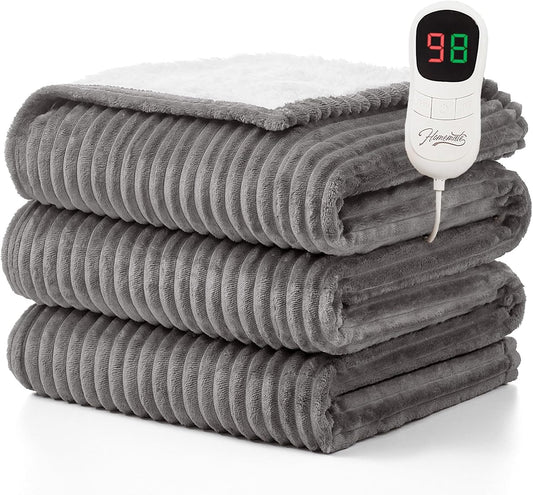 220gsm flannel + 200gsm sherpa double-layer construction that is soft, thick, and warm even without power