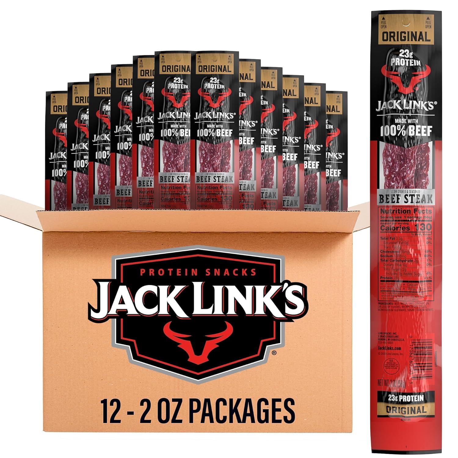 23g protein per 2 oz serving from 100% real lean beef