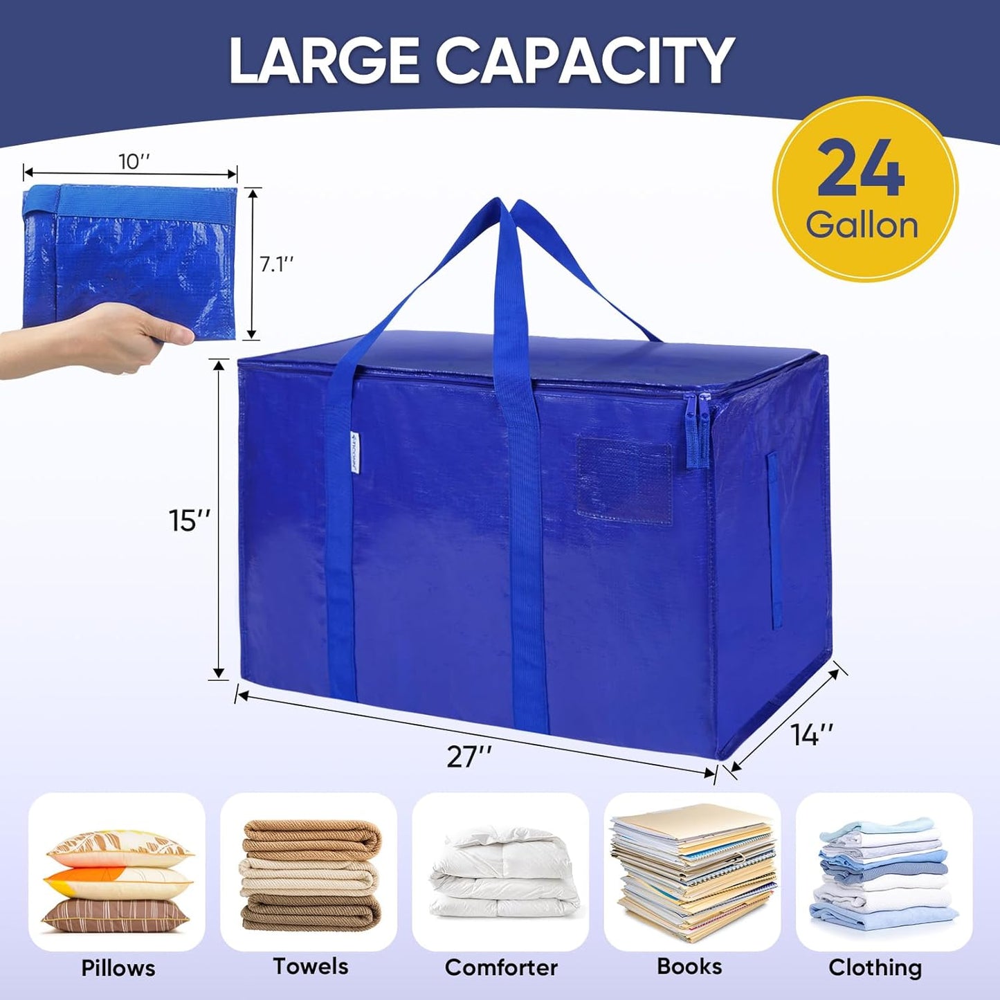 24-gallon capacity per bag at 27 x 14 x 15 inches