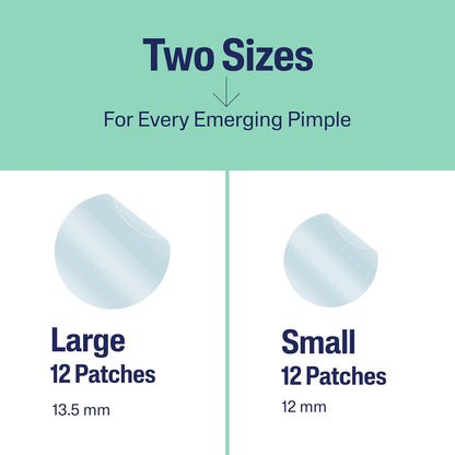 24 patches per box in two sizes (12 small + 12 large) to match pimple size