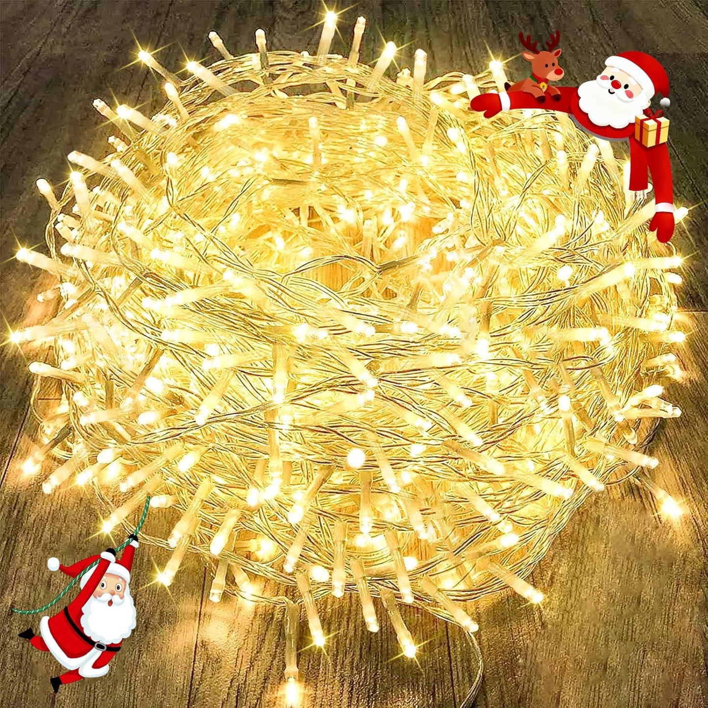 240 warm white leds on 88ft of clear transparent wire (also available in 120led and 300led variants, plus multicolor, cold white, pink, red, blue, and green)