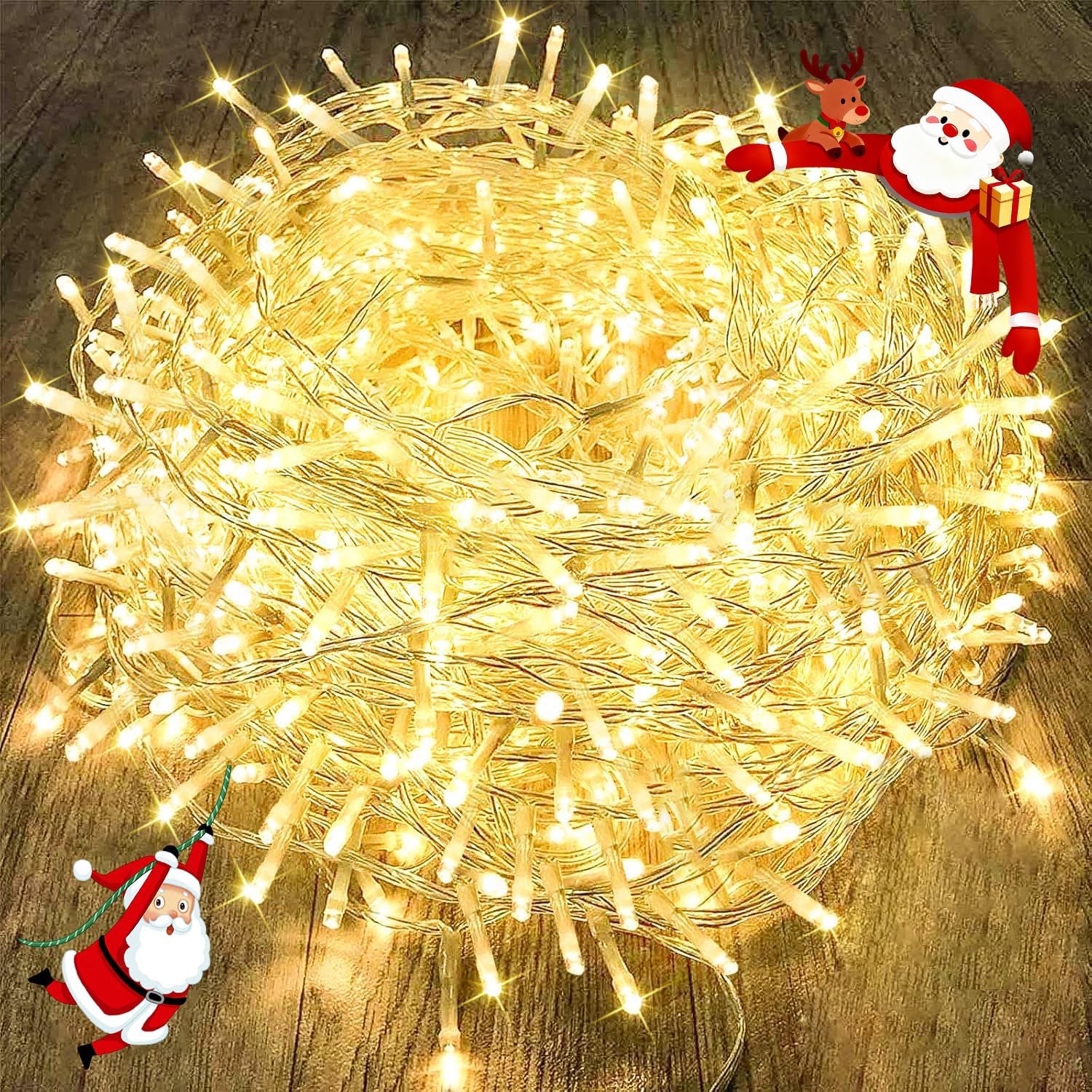 240 warm white leds on 88ft of clear transparent wire (also available in 120led and 300led variants, plus multicolor, cold white, pink, red, blue, and green)