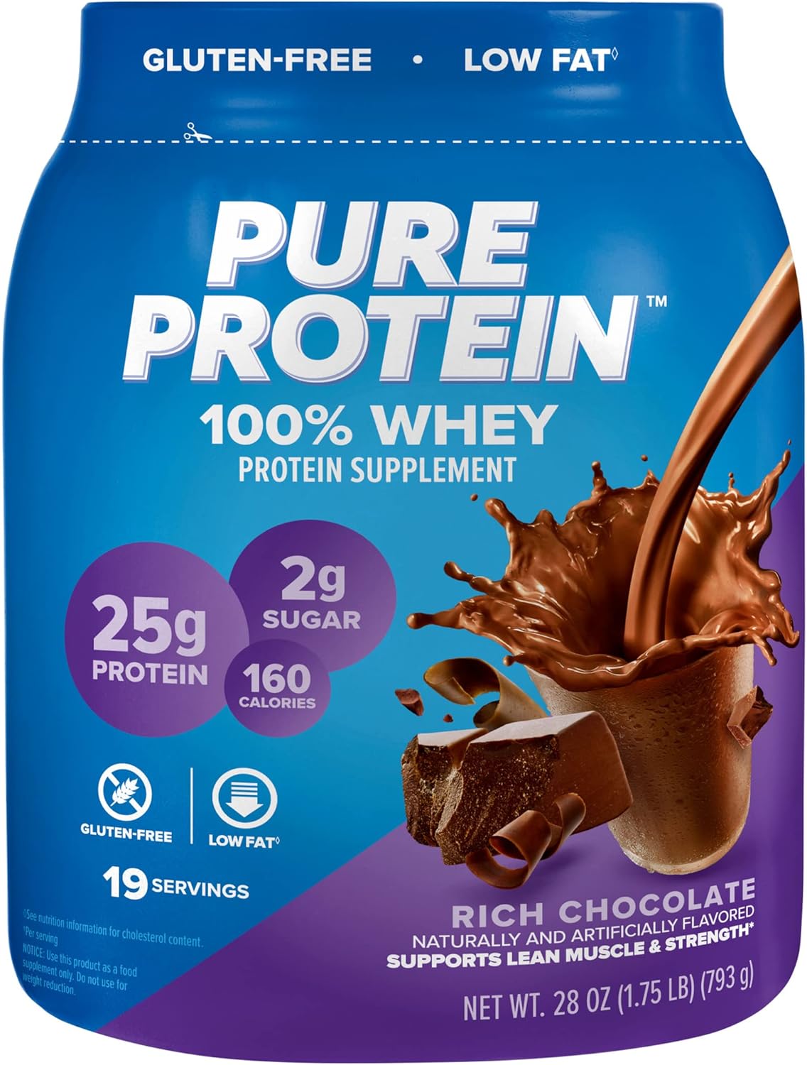 25 grams of 100% whey protein per serving with complete essential amino acid profile