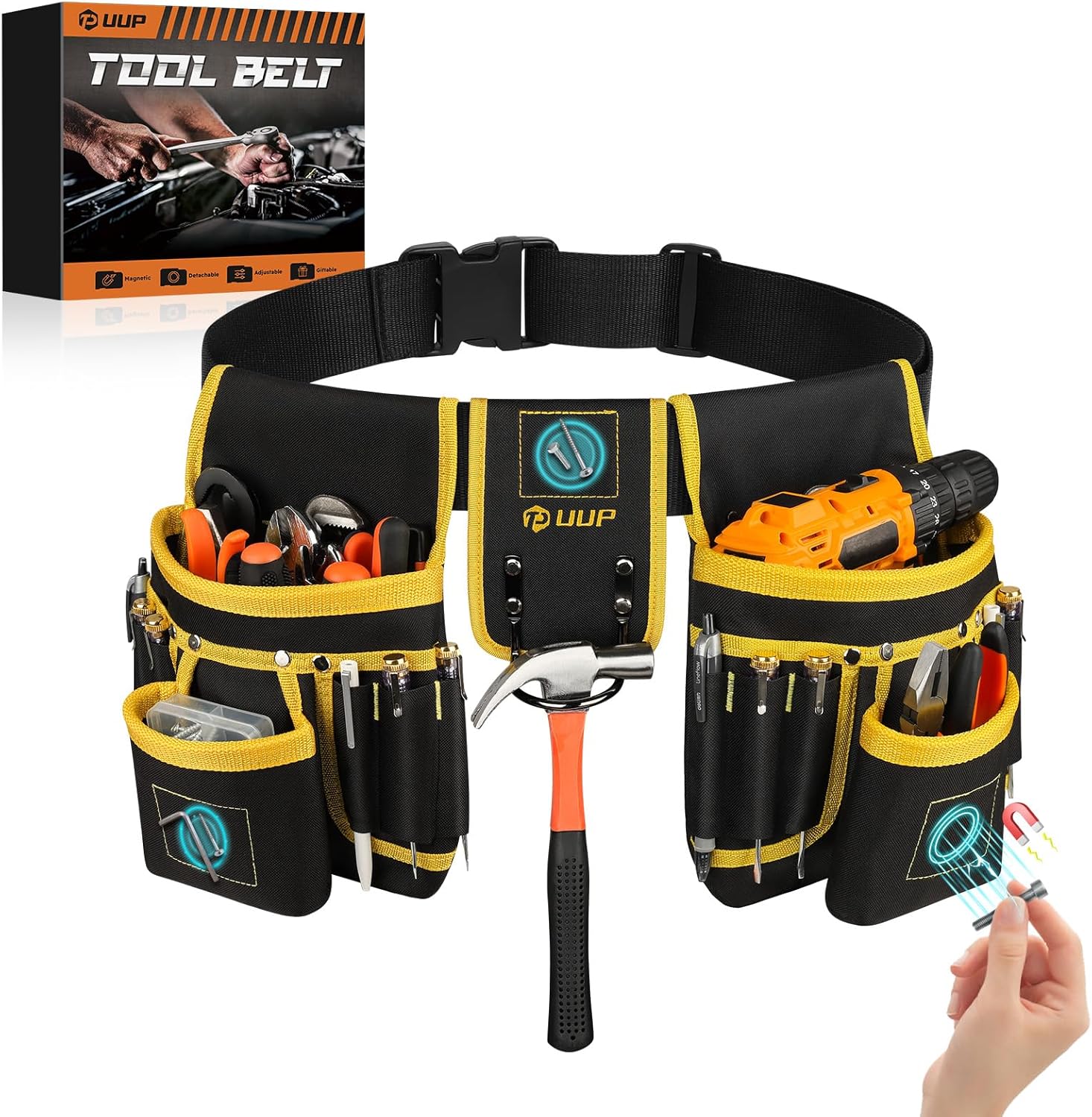 26 storage pockets plus 3 dedicated magnetic zones for nails, screws, and small metal parts